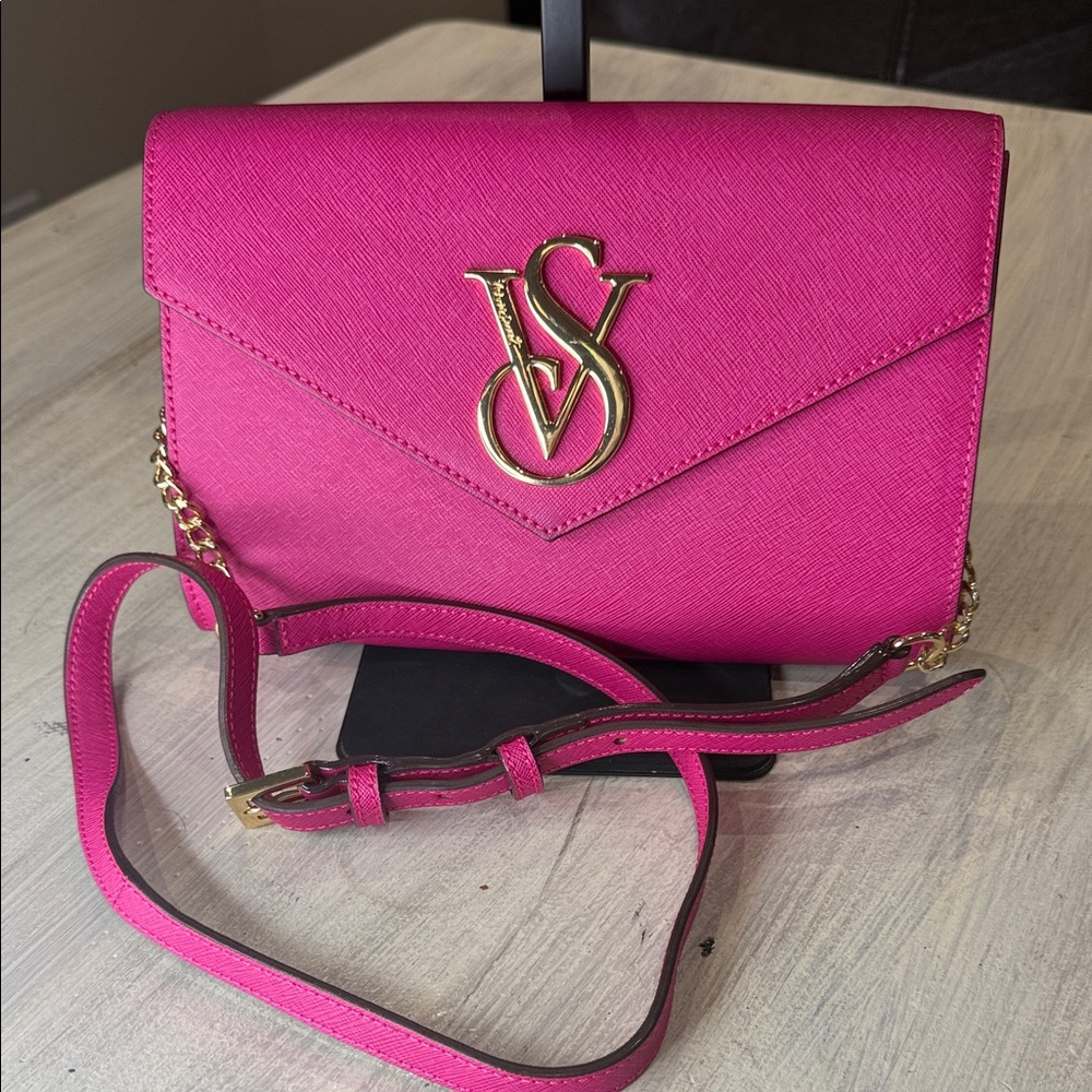 Victoria's Secret Fuchsia Crossbody Bag with Gold Accents